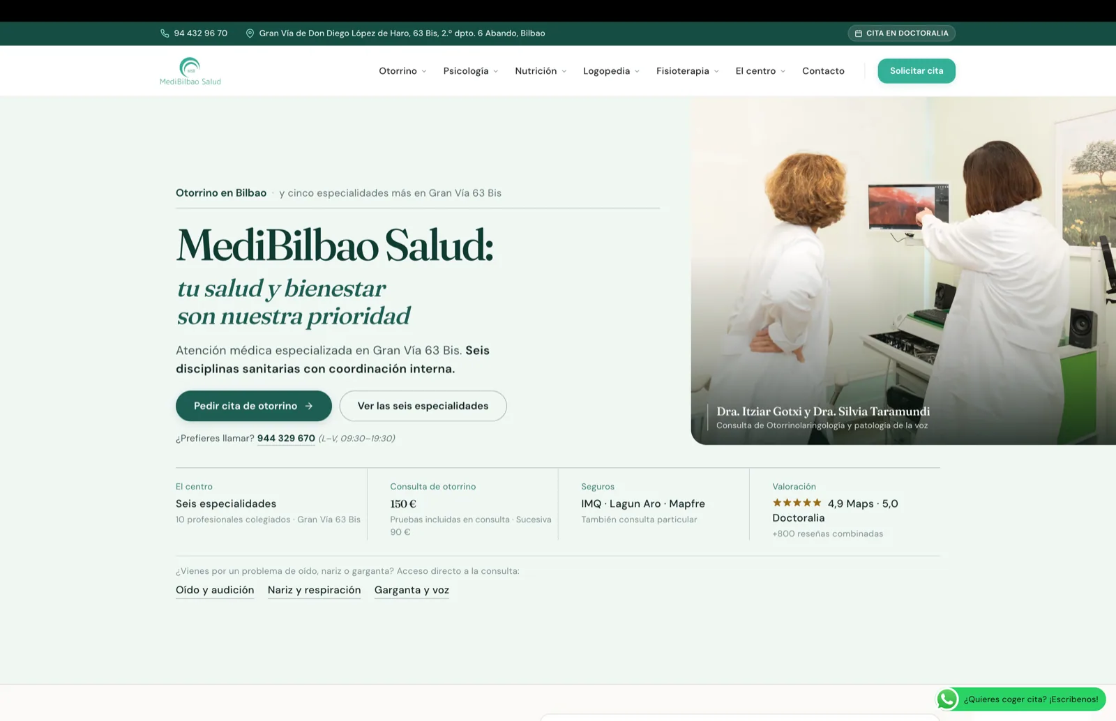 Página de inicio de MediBilbao Salud