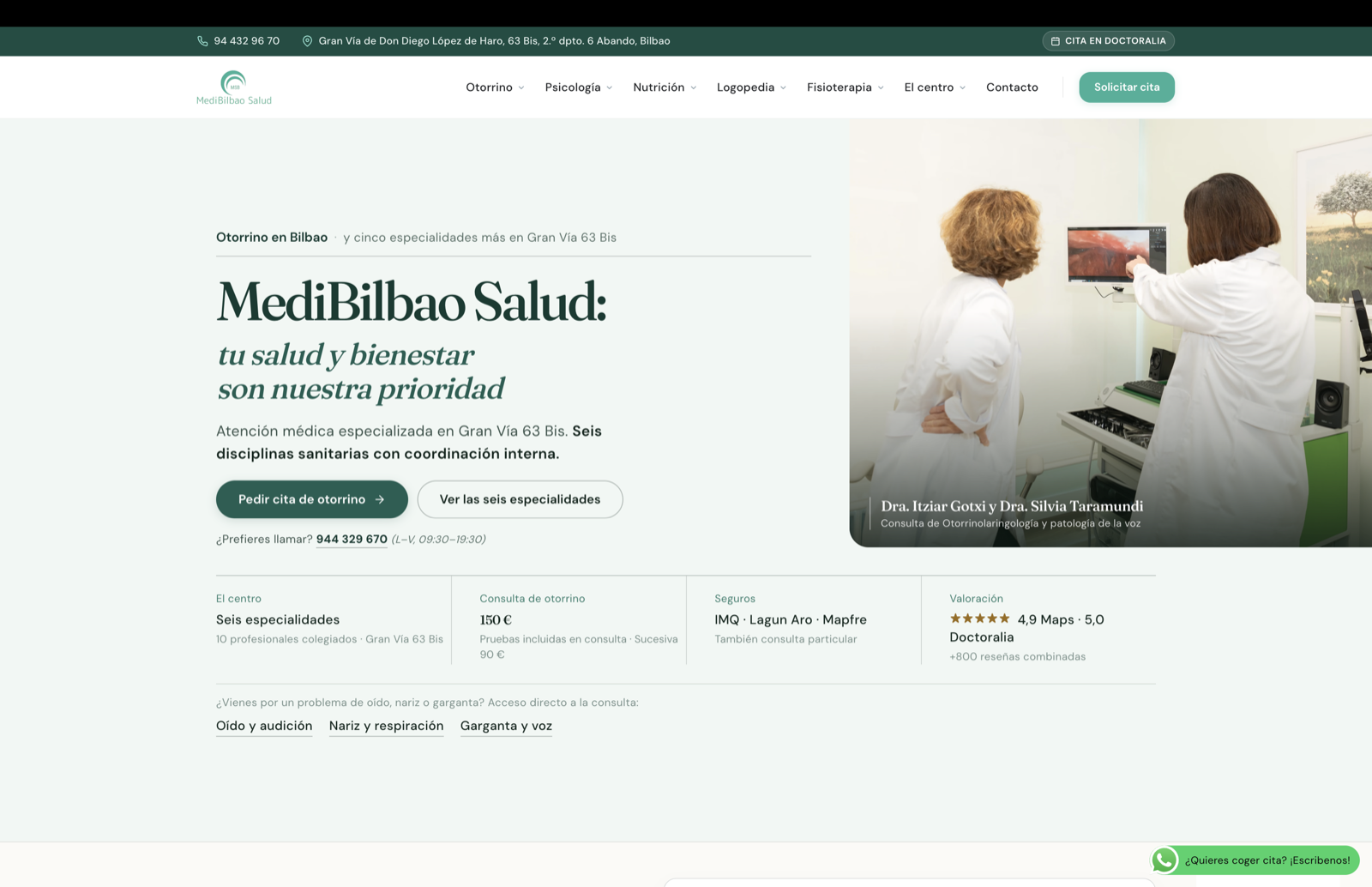 Página de inicio de MediBilbao Salud